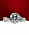 Elegant one-carat round brilliant cut diamond ring featuring a twisted halo pavé band - Ljz-07 [1 Carat] / Adjustable Open