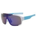 White frame sports sunglasses with bright blue temples and purple gradient lenses - Blue White Frame Blue Film