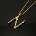 Polished 18K gold-plated stainless steel letter N pendant with box chain hip-hop style - Gold Letter N Pendant