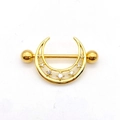 Gold moon nipple ring with sparkling crystals on a stainless steel piercing bar - Gold - Crescent Moon