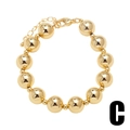 Bracelet à billes plaqué or 18k avec fermoir mousqueton et chaînette d'extension - Style de Perle Dorée Ronde Grande Polie Brillante (C)