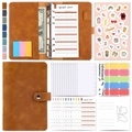 Brown A6 budget binder set with leather cover, zipper pockets and colorful stickers - Budget Binder Set / Brown