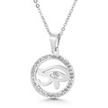 Silver Eye of Horus necklace with sparkling crystals and a delicate ring chain - Silver Eye of Horus Pave Pendant(KP39860-K)