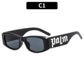 Kids black retro sunglasses with palm white gothic lettering on thick square frame - Black Frame Grey Lens