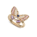 Anello minimalista a farfalla in oro con zirconi colorati, design regolabile - Farfalla Sfumata Rosa Blu-Oro
