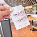 Floral embroidered bow hair clips for girls set on handmade branding display card - Purple