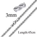 Minimalist silver 3mm stainless steel rope chain necklace with 45cm length for men women - 3mm/45cm / Silver