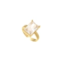 Golden titanium ring with rectangle-cut crystal and textured open adjustable band - Gold White