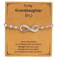 Detail of silver infinity bracelet with Granddaughter engraving and zircon stones - Granddaughter Style (A-1488)