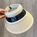 Detail der beige gewebten Sonnenblende mit schwarzem UV-Schutzschild und Schweißbandfutter - Weiß