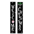 Vertical black fabric banners with WELCOME and MERRY CHRISTMAS festive patterns - XS-13 Black Welcome/Merry Christmas
