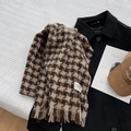 Classic houndstooth plaid knit scarf in brown and cream with tassel details for autumn - Star Coffee