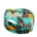 Detail of turquoise sports headband with tropical leaves, pineapple print and knotted design - Turquoise Tropical Pineapple (14)