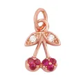 Elegant gold-plated cherry charm pendant with red stones and white zircon leaves - Cherry / Rose Gold