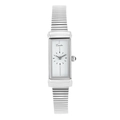 Elegant silver quartz watch for women with rectangular dial and elastic metal strap - Silver White