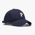 Classic navy blue baseball cap with off-white P patch for a retro collegiate style - Adjustable / Navy Blue