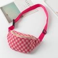 Pink and white checkered waist bag with adjustable strap and metal zipper closure - 27.5*8*15cm / Red