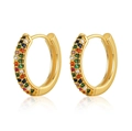 18K gold plated hoop earrings featuring colorful cubic zirconia pave stones in a hip-hop style - Colorful Zircon Hoop Huggie