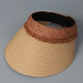 Détail de la garniture bohème et de la texture en raphia sur une visière solaire - M(56-58cm) / Kaki