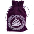 Purple velvet drawstring pouch with white Valknut Nordic totem for tarot card storage - Valknut Triangle/Purple