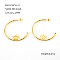 Minimalist 18k gold plated stainless steel star hoop earrings for women, 50mm size - Star Earrings (163)