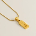 Gold stainless steel rectangle pendant with frosted letter J on sleek snake chain - Letter J