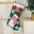 Christmas stocking in vintage green fabric with a cute 3D bear and red plaid cuff decor - Grey Bear / Green Grizzly Bear