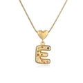 18K gold plated letter E pendant necklace with colorful zircons and heart detail - Letter E