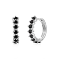 Silver hoop earrings with black zircon stones in a sleek minimalist design - Silver with Black Pave Huggie
