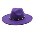 Detail of deep purple fedora hat featuring a studded black leather decorative band - M (56-58cm) / Purple