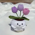 Handmade crochet potted tulip doll with purple flowers and thank you card 13x7cm - Positive Potted-Three Head Tulip Gradient Purple