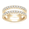 Double row gold 925 silver ring featuring round cut moissanite stones on white background - US Size 4 / K Yellow Gold
