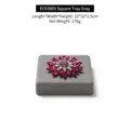 Pink rhinestone flower brooch displayed on a gray velvet 10x10cm jewelry tray stand - EC03905 Square Tray Grey