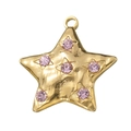Golden star pendant with pink rhinestones for DIY jewelry making accessories - Pink