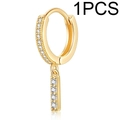 Gold-plated hoop earring with rectangular pendant and white micro-paved zircons (1PCS) - Single Letter Earring I