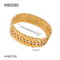 Golden leaf-style titanium steel bangle with white zircon inlays, 6cm inner diameter - Leaf Texture Style (Z080)