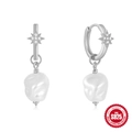 925 sterling silver hoop earrings with star diamond charm and baroque pearl pendant - #2 Star-Silver