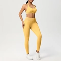 Dettaglio del set yoga senza cuciture con reggiseno sportivo all'americana e leggings gialli - XS / Giallo