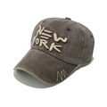 Detail of vintage coffee baseball cap featuring NEW YORK embroidery and side stitching - M (56-58cm) / Coffee (BQMZ17)