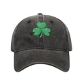 Washed black baseball cap with green clover embroidery for St. Patrick's Day fashion - Adjustable / Black