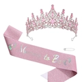 Pink rhinestone tiara and Mummy to Be glitter sash party accessory set for baby shower - Mummy to Be Glitter Sash Set