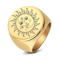 Anillo de sello dorado de acero inoxidable con tótem de sol y luna grabado en cara de 22mm - US 9 / Dorado