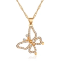 Elegant gold butterfly pendant necklace with white zircon pavé and water wave chain - Gold Hollow Full Diamond Butterfly Pendant (KC金 8561)