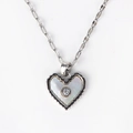Detail of scalloped heart necklace with white mother of pearl and zircon centerpiece - Heart Shell Center Zircon Style (Style 5 White Gold) / Silver
