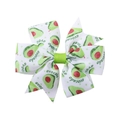Cute avocado print bow hair clip with white ribbon and green center for girls - Avocado