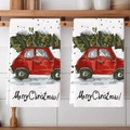 Set of 2 Christmas kitchen towels with red truck and tree design for festive home decor - Red Car Christmas Tree Style (MJBT66-62) / 2 Pieces/Pack (40*60cm)