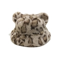 Dettaglio cappello alla pescatora in ecopelliccia leopardata con orecchie di orso - M (56-58cm) / Leopardo Beige