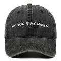 Berretto da baseball in cotone nero lavato con ricamo My Dog Is My Shrink - Nero