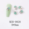 Detail of mint green cat eye stone bow nail charms with pearls and crystal size 8x9mm - Cluster Pearl Rhinestone Light Green Gold Base Style (9820)