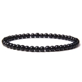 Minimalist 4mm polished black natural stone bead stretch bracelet for men and women - Glossy Black Glass